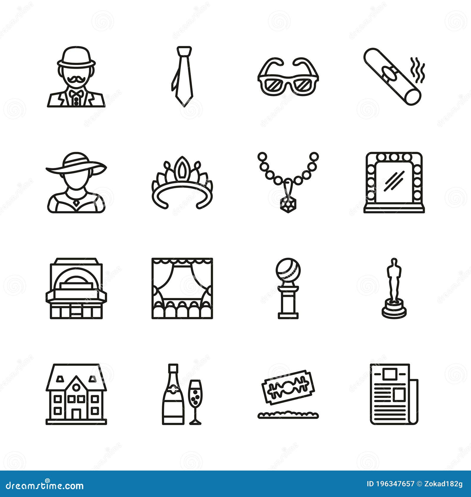 Hollywood Icons Thin Line Set Stock Vector - Illustration of design ...