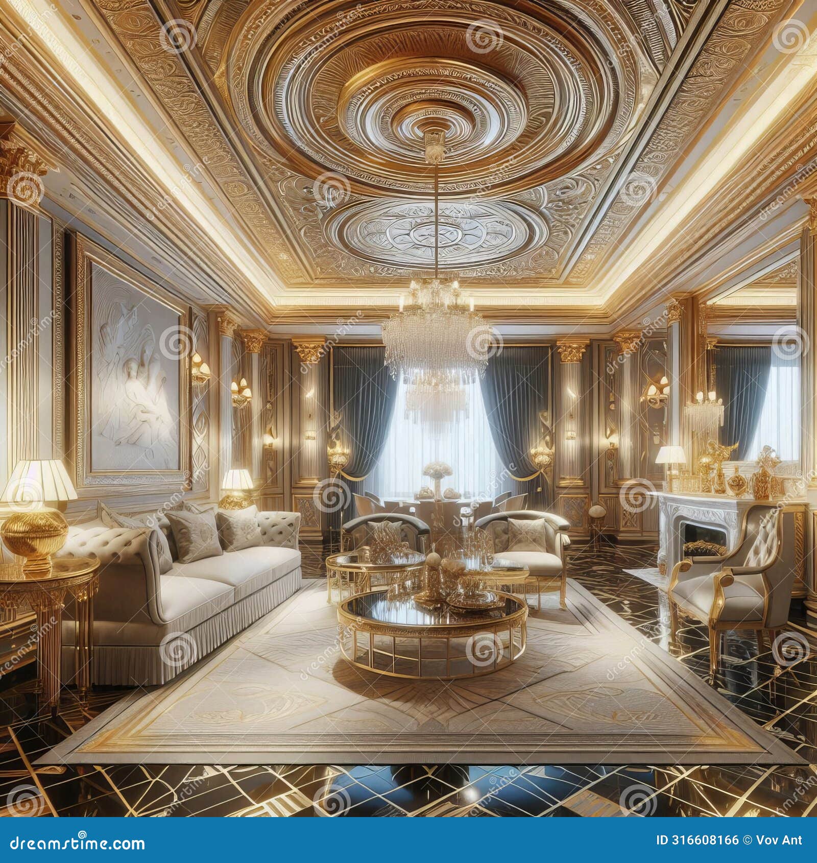 a hollywood regency style d visualization with glamorous golda