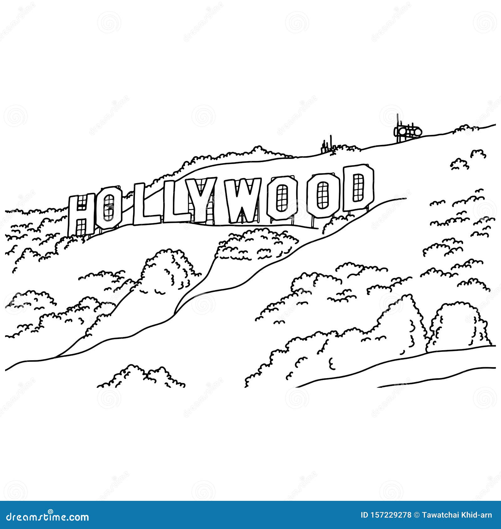Hollywood Sign Vector Illustration Sketch Doodle Hand