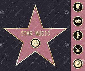 Hollywood Walk Of Fame Star On Celebrity Boulevard Vector Symbol Star 