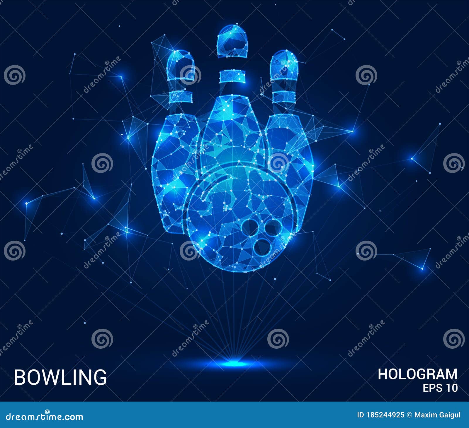 Hologram Bowling. Skittles and a Bowling Ball Made of Polygons, Triangles  of Points and Lines Stock Illustration - Illustration of laser, mesh:  185244925