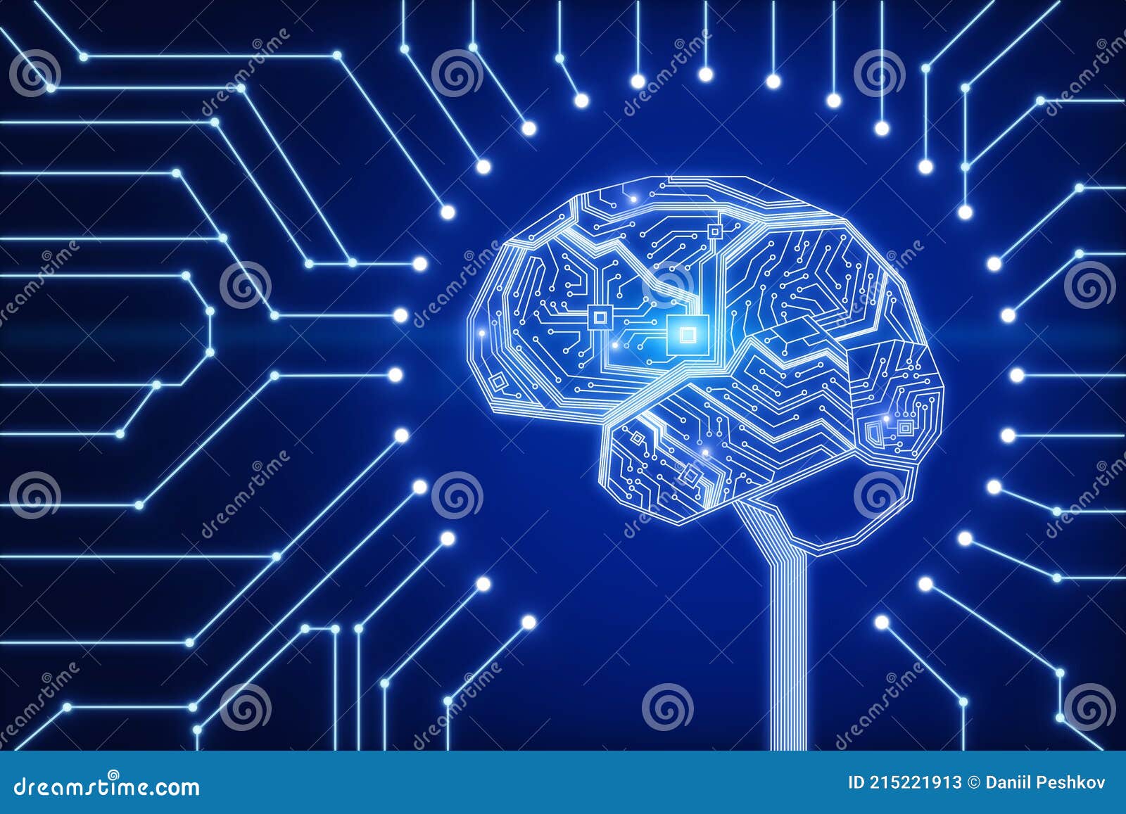 Hologram Brain Encircled With Dots And Lines Artificial Intelligence