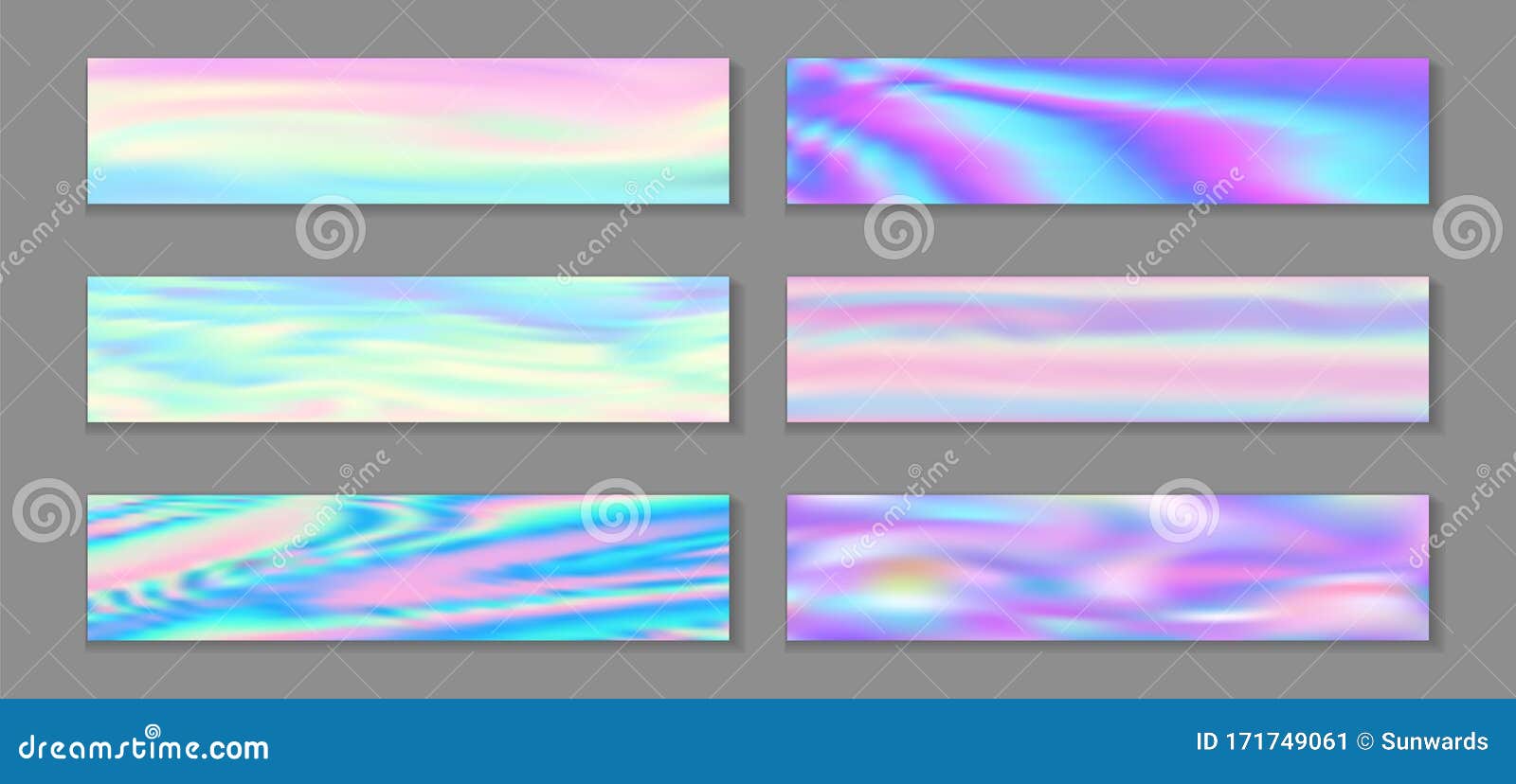 hologram modern banner horizontal fluid gradient unicorn backgrounds  set. pearlecent neon