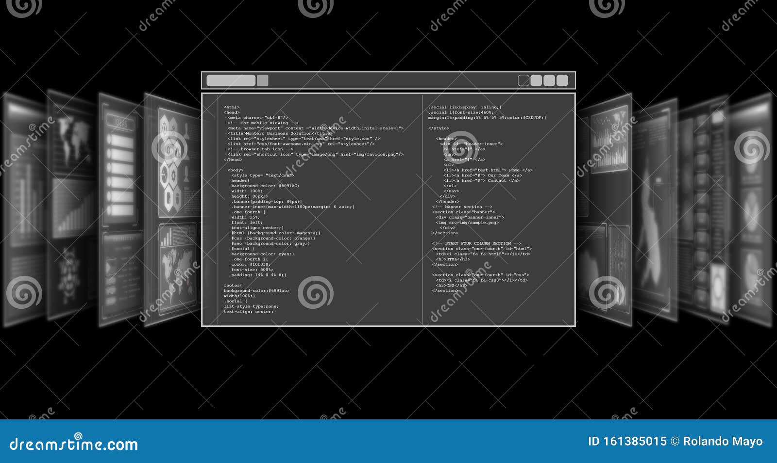 Hologram Screen Displaying HTML Codes in Black Background Overlay. Stock  Illustration - Illustration of internet, html5: 161385015