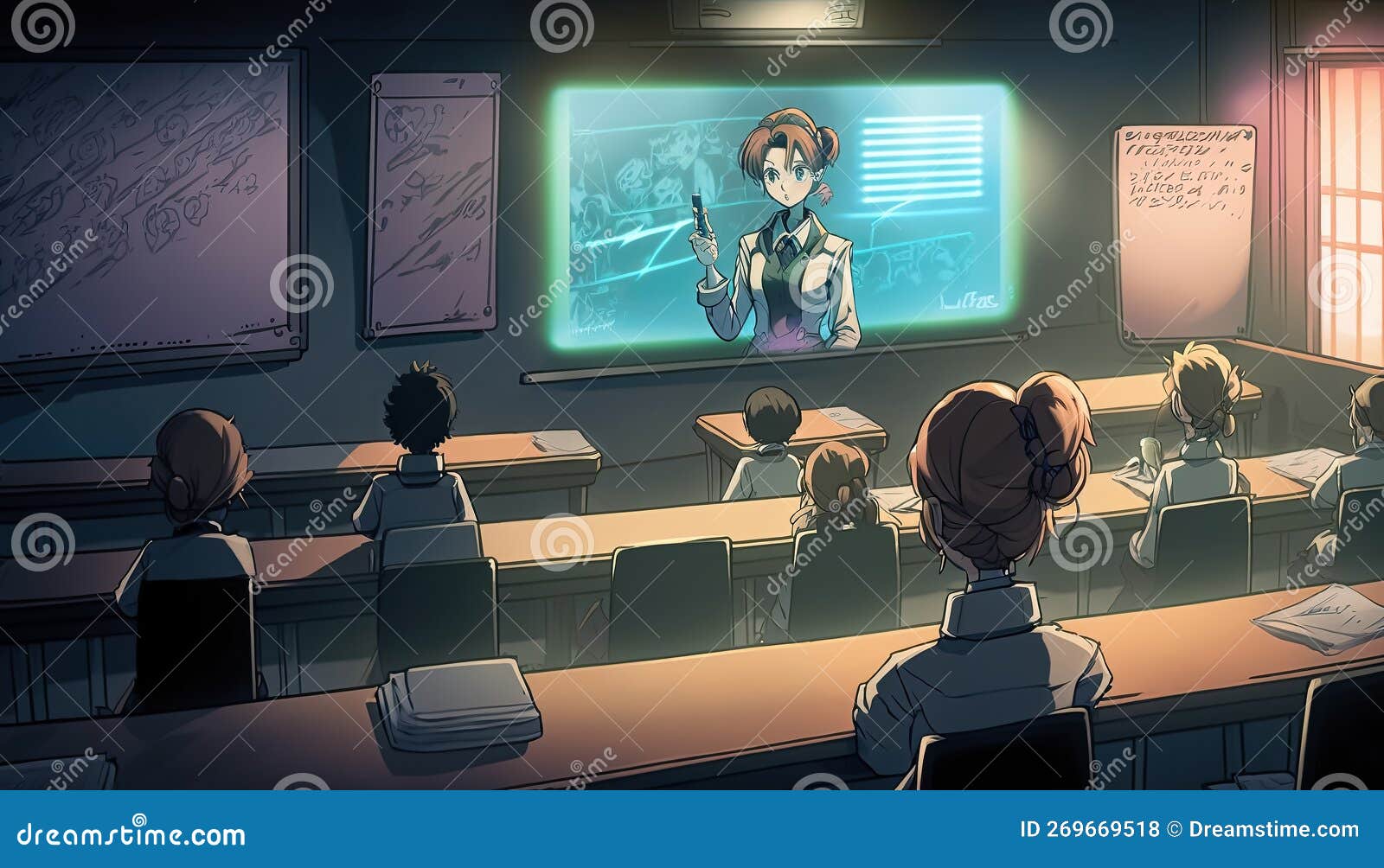 Hologram Teacher is Teaching in a Futuristic Classroom with Online Digital  Communication, Cartoon Style, Generative AI Stock Illustration -  Illustration of cartoon, concept: 269669518