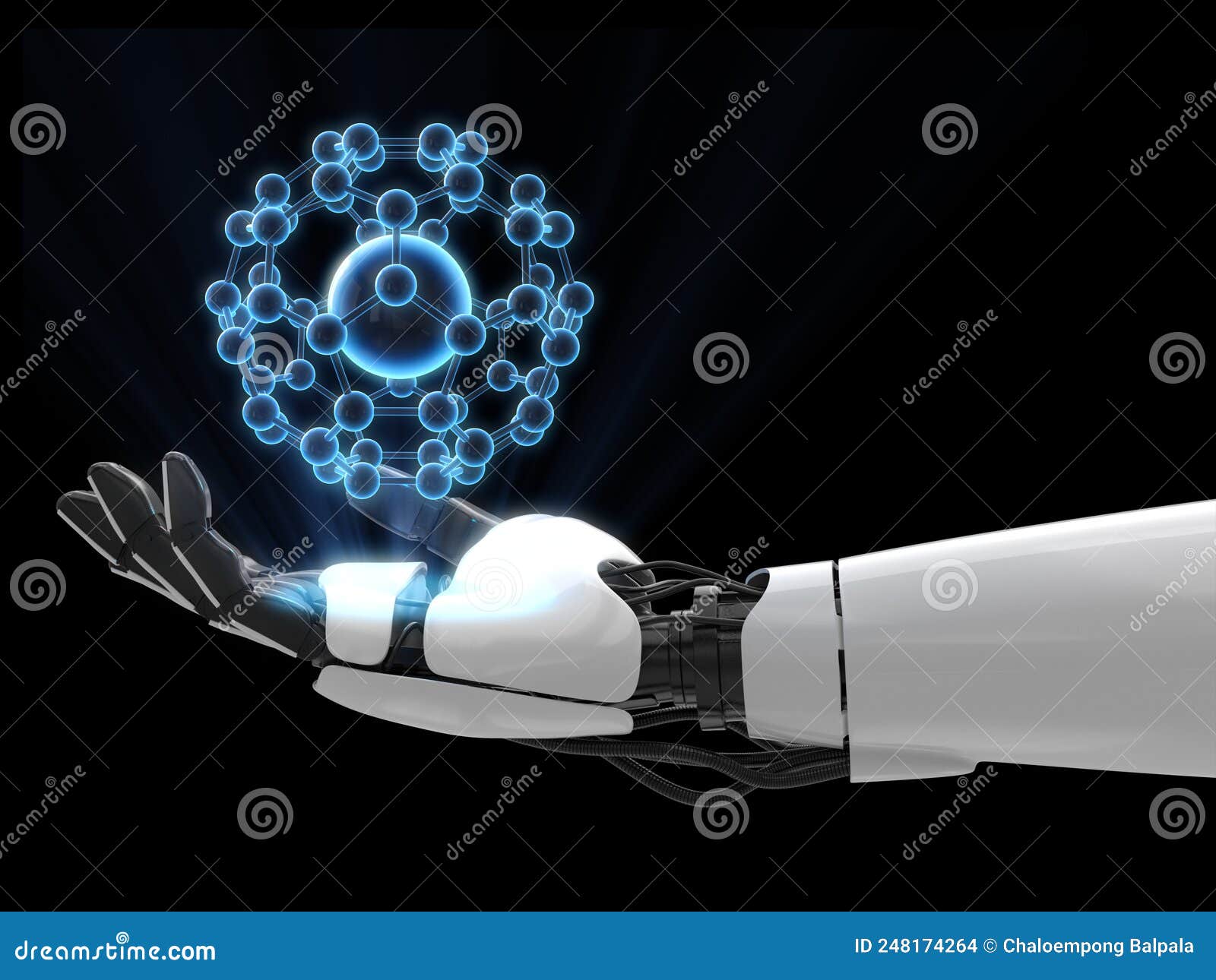 Holograma 3d Del átomo En La Mano Del Robot. Stock de ilustración -  Ilustración de aprendizaje, artificial: 248174264