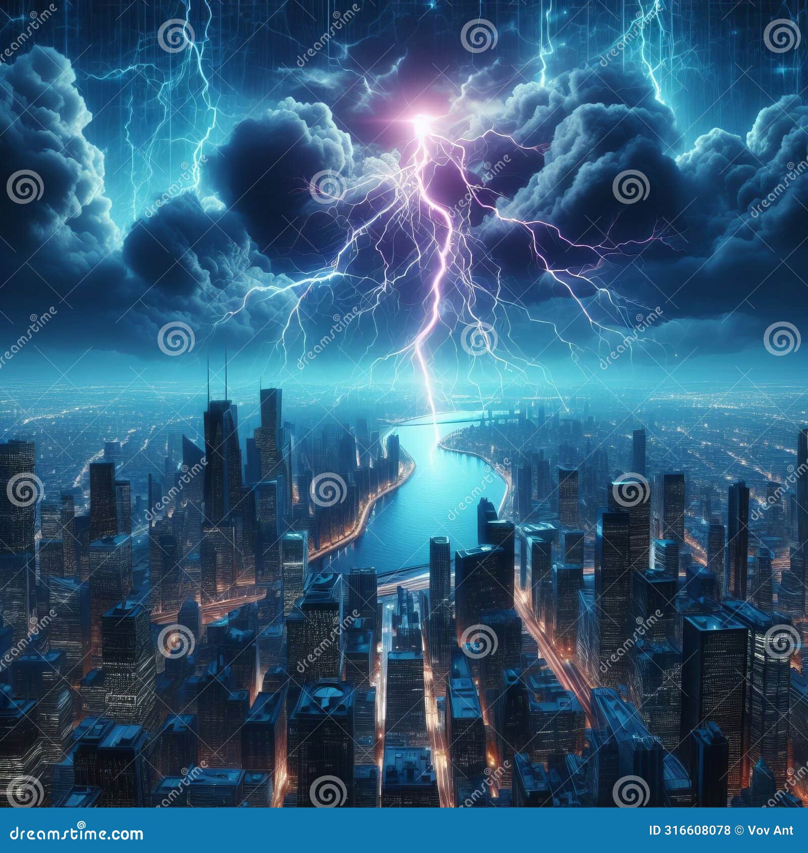 a holographic artistic interpretation of a thunderstorm with l