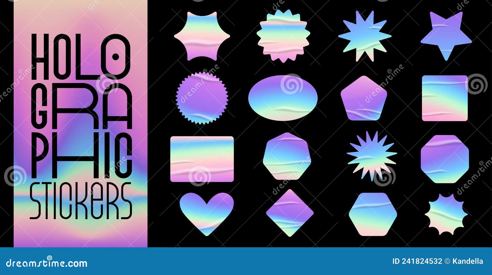 Holographic stickers set stock vector. Illustration of realistic ...