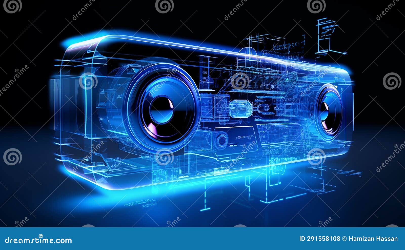 A Holographic USB Speaker Diagram with Components Like Drivers, USB