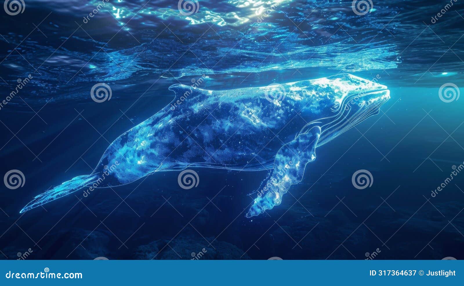 a holographic whale breaches the surface of the ocean izing the beauty and fragility of marine life and the need