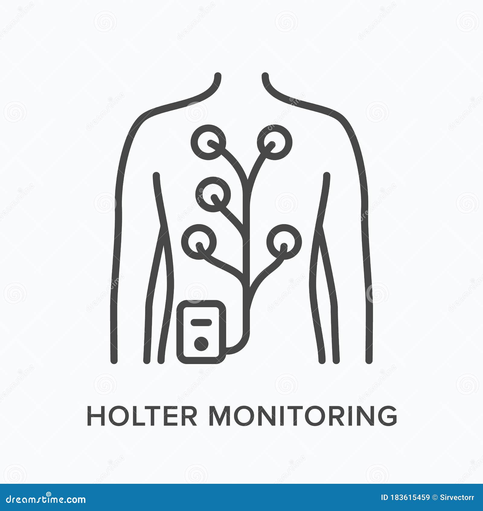 holter monitor flat line icon.  outline  of man with electrodes on body. cardiovascular, cardiology