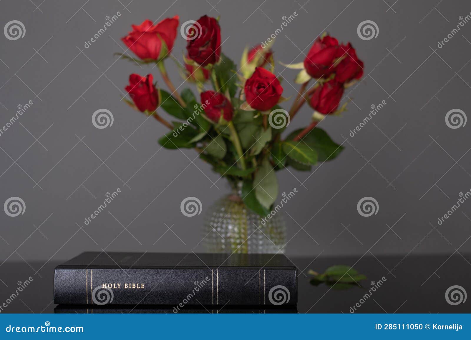 Holy Bible and red roses stock photo. Image of text 285111050