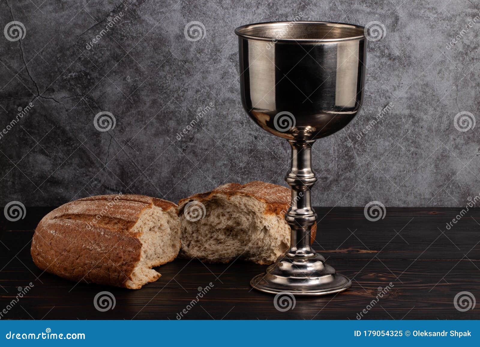 Holy Communion Chalice with Wine and Bread Stock Image Image of