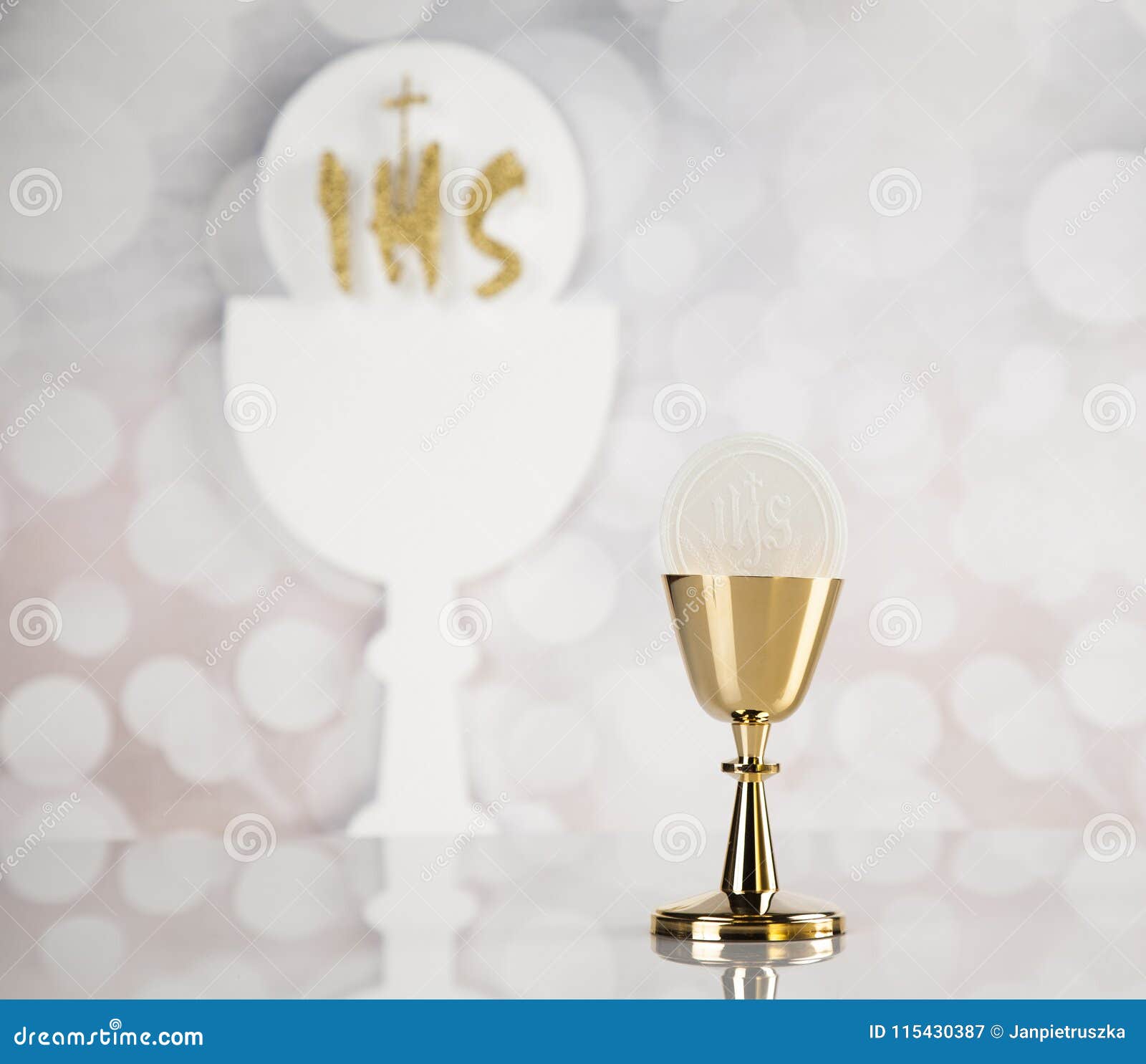 Holy Communion A Golden Chalice, Composition Isolated On White Stock ...