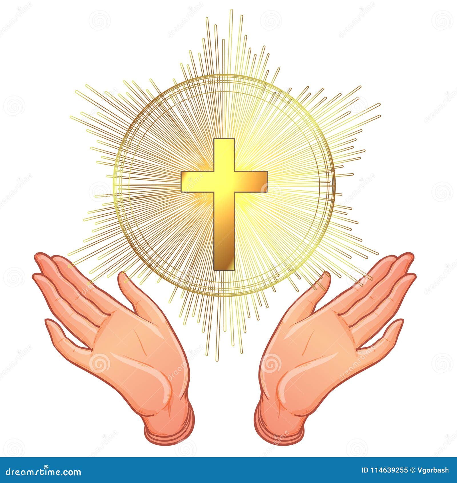 Holy Cross. Open Human Hands Showing a Main Symbol of Christiani ...
