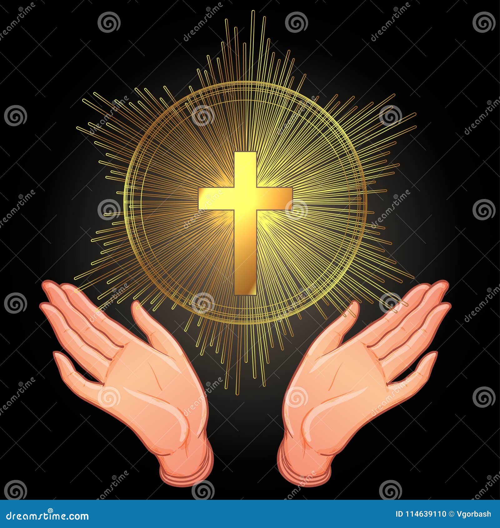 Holy Cross. Open Human Hands Showing a Main Symbol of Christiani ...