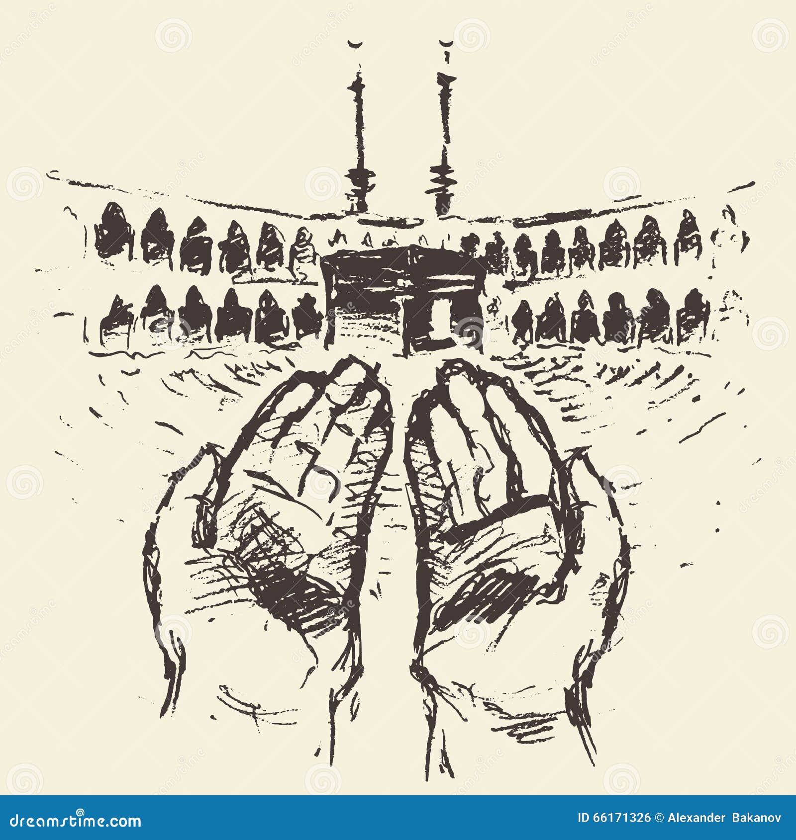 holy kaaba mecca saudi arabia praying hands drawn