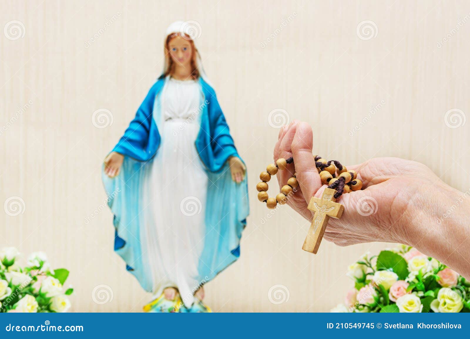 Holy Rosary And The Statue Of The Blessed Virgin Mary Roman Catholic Church Stock Image Image