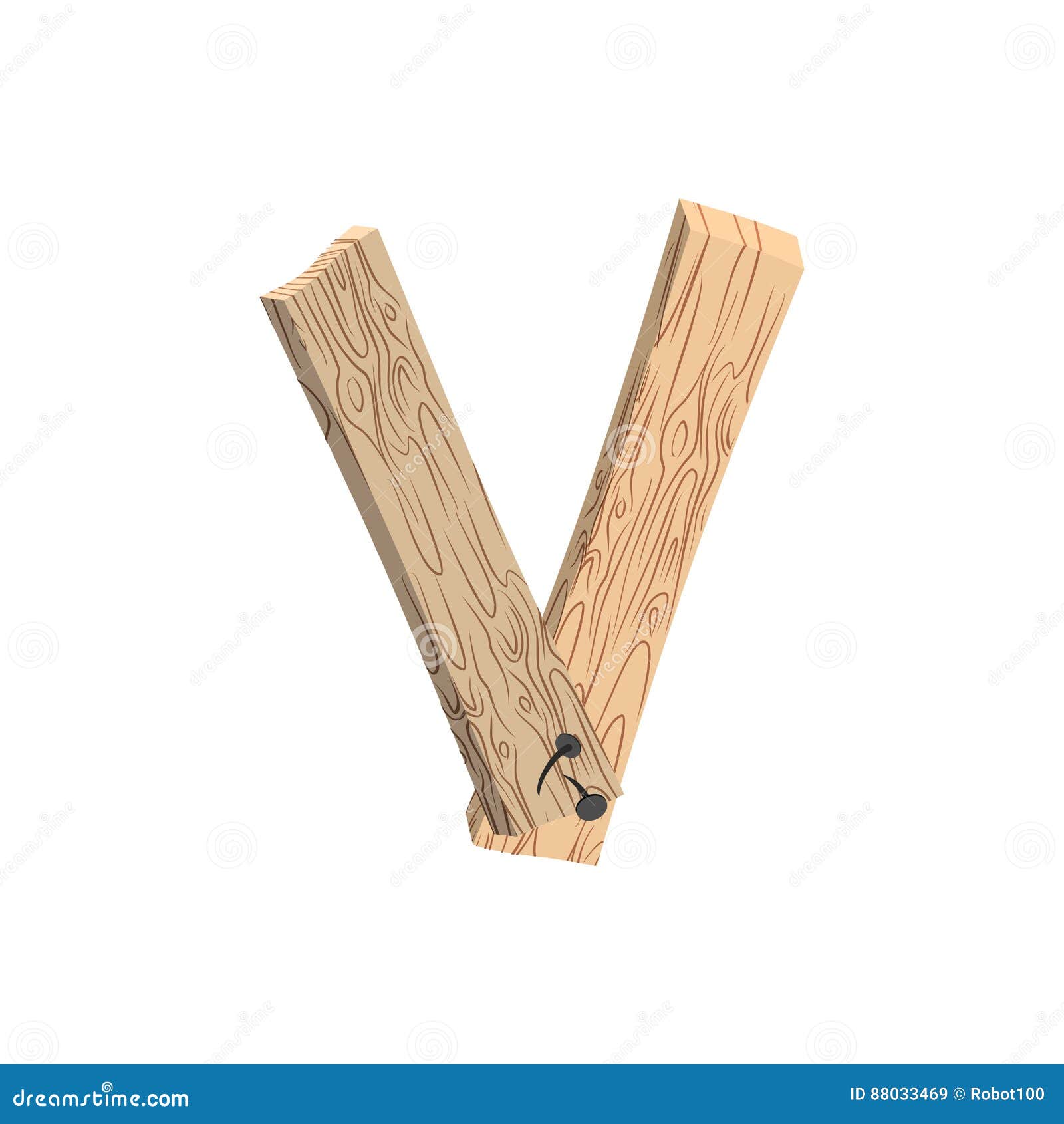 Holz-Brettguß des Buchstaben V Planken- und Nagelalphabet Beschriftung von Brettern Landspanplatte ABC