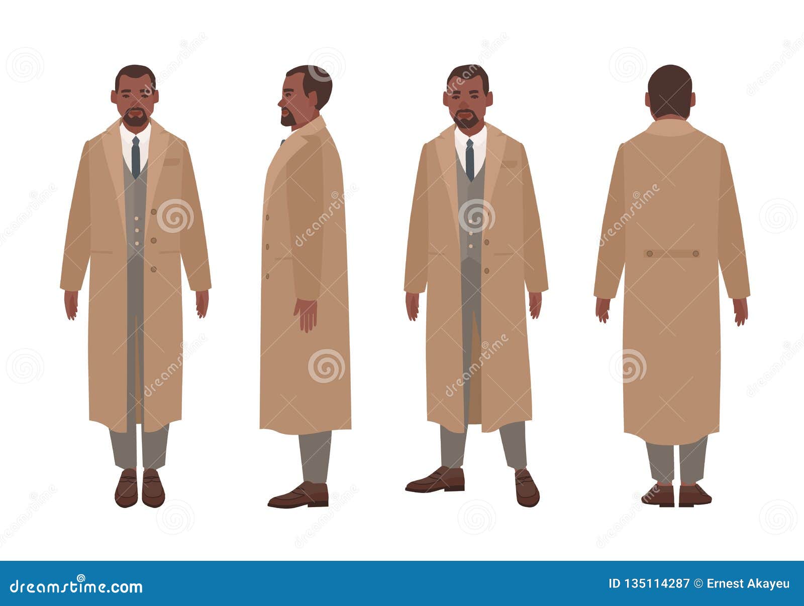 Hombre Afroamericano Vestido En Traje Y Trenca Elegantes Personaje De  Dibujos Animados Masculino En La Prendas De Vestir Exterior Ilustración del  Vector - Ilustración de persona, retroceder: 135114287