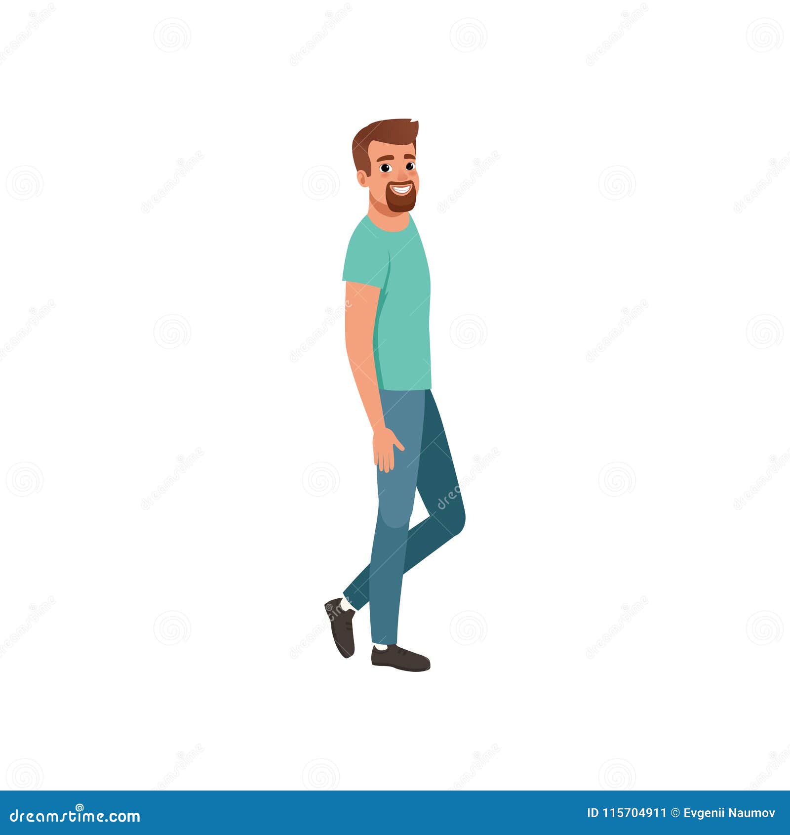 Hombre Barbudo Joven Que Se Coloca De Lado Personaje De Dibujos Animados En  Vaqueros Y Camiseta Diseño Plano Colorido Del Vector Ilustración del Vector  - Ilustración de adulto, divertido: 115704911