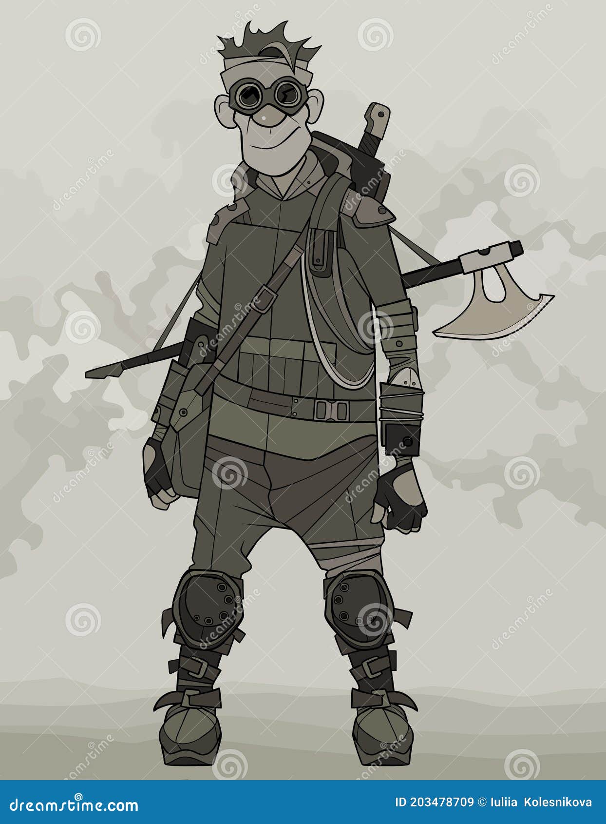 Hombre Benevolente De Caricatura Con Ropa Post Apocalíptica Armada Con Un  Hacha Ilustración del Vector - Ilustración de benévolo, arma: 203478709