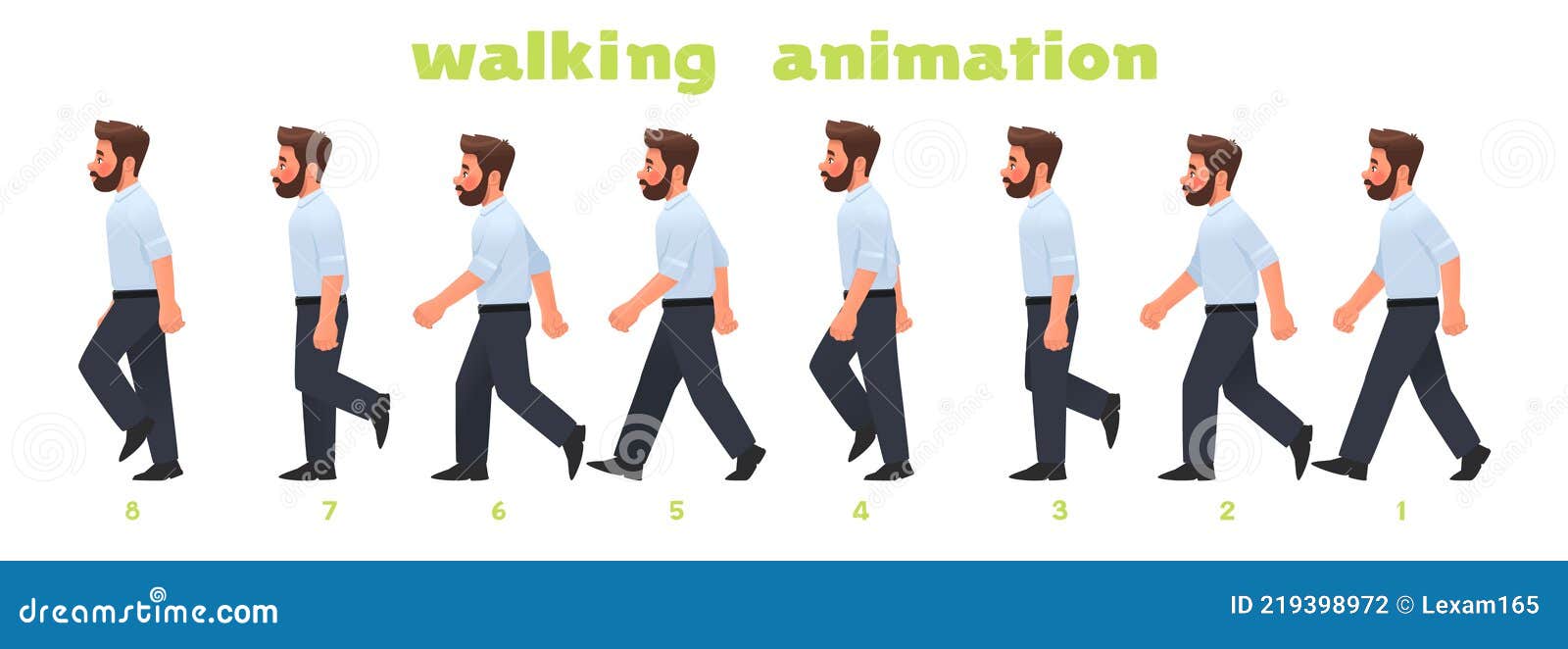 Hombre Carácter Caminar Animación. Empresario Camina Paso a Paso Ciclo