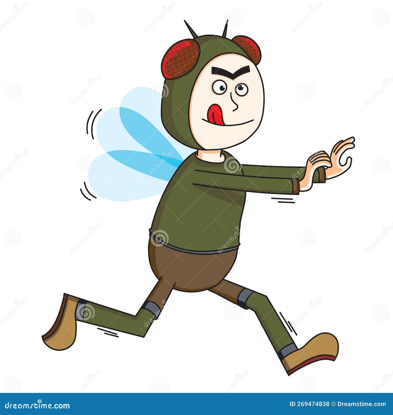 Hombre Con Disfraz De Mosca Corriendo Ilustración del Vector - Ilustración  de portador, persona: 269474838
