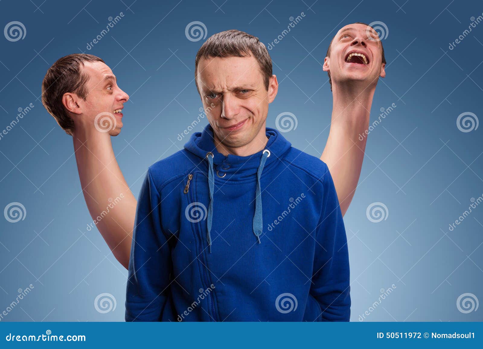 Hombre con tres cabezas foto de archivo. Imagen de loco 50511972