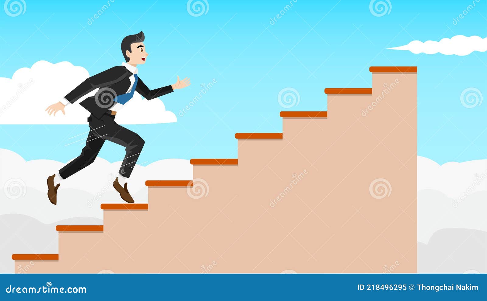 Hombre De Negocios En Traje De Negocios Corriendo Escaleras Color Marrón.  Stock de ilustración - Ilustración de escalada, persona: 218496295