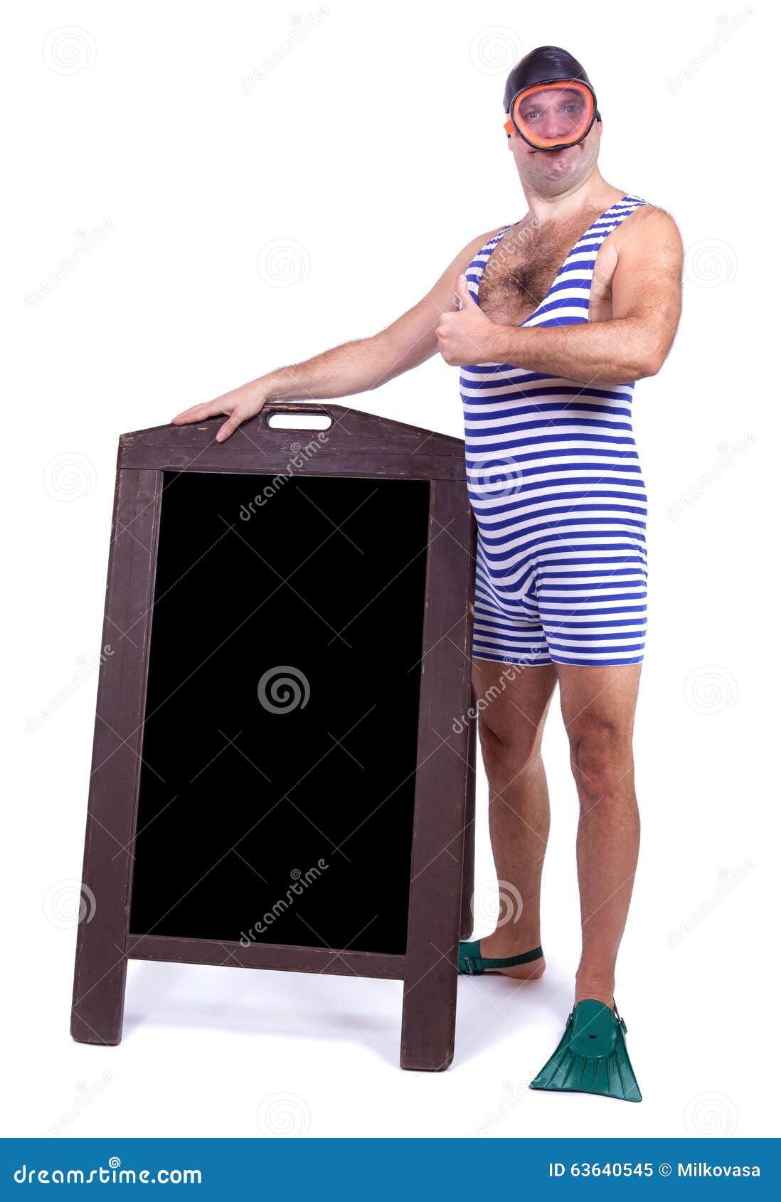 Hombre En El Traje De Baño Que Se Coloca Al Lado De Menú Imagen de archivo  - Imagen de menú, coloca: 63640545