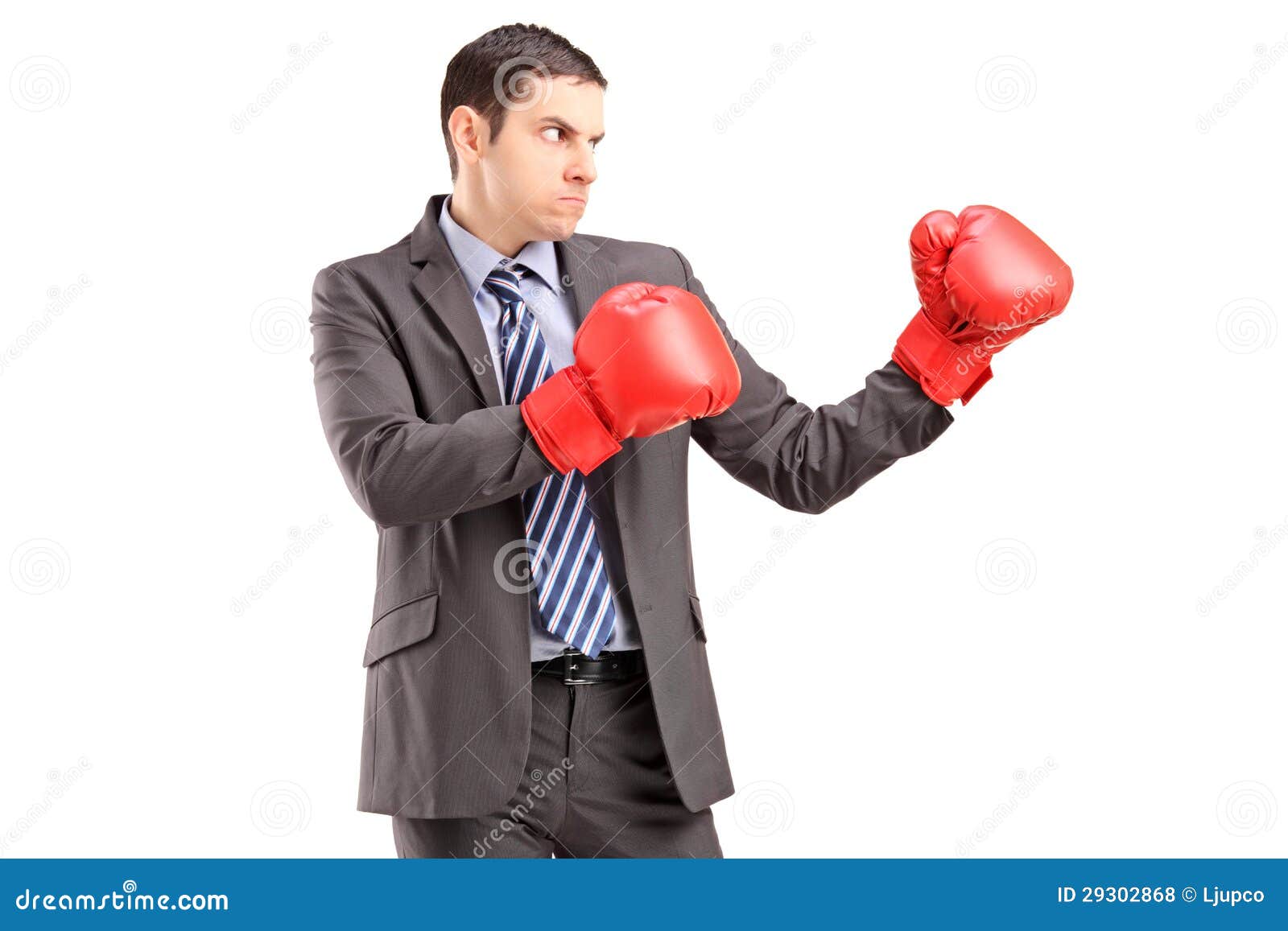 Hombre Enojado En Traje Con Los Guantes De Boxeo Rojos Listos Para Luchar  Foto de archivo - Imagen de lucha, lazo: 29302868