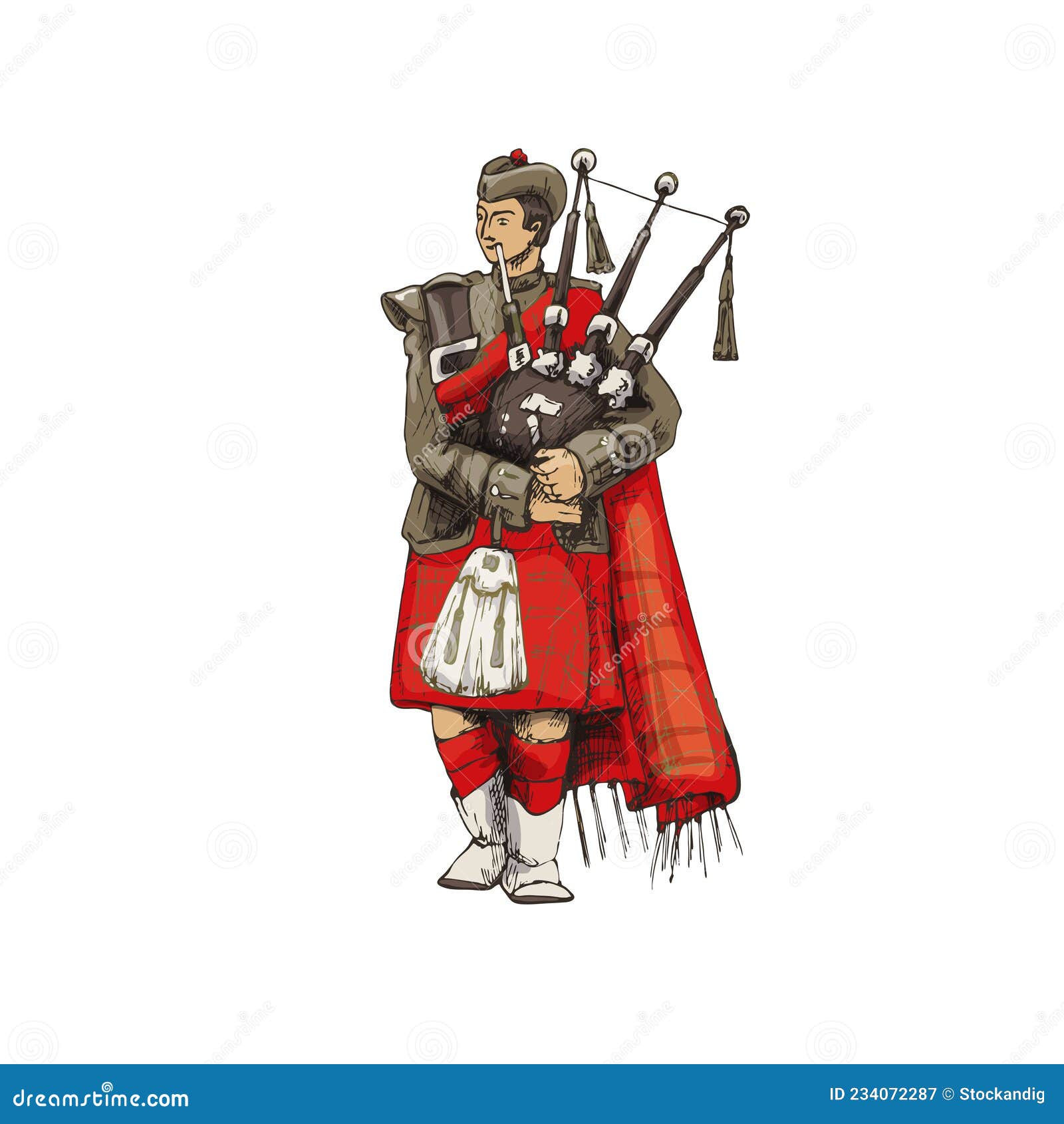 Un Hombre De Gaitero Escocés Vestir En Kilt Escocés Tartan