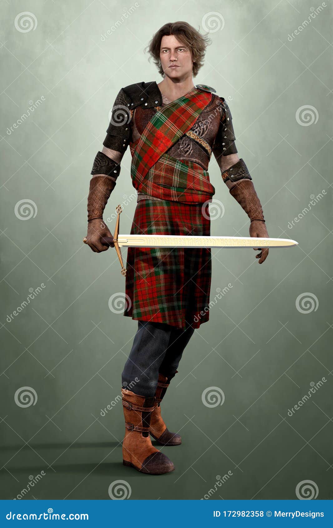 Terminología Actuación Reino Hombre Guapo Con Traje De Guerrero Highland Sosteniendo Una Espada Stock de  ilustración - Ilustración de asertivo, héroe: 172982358