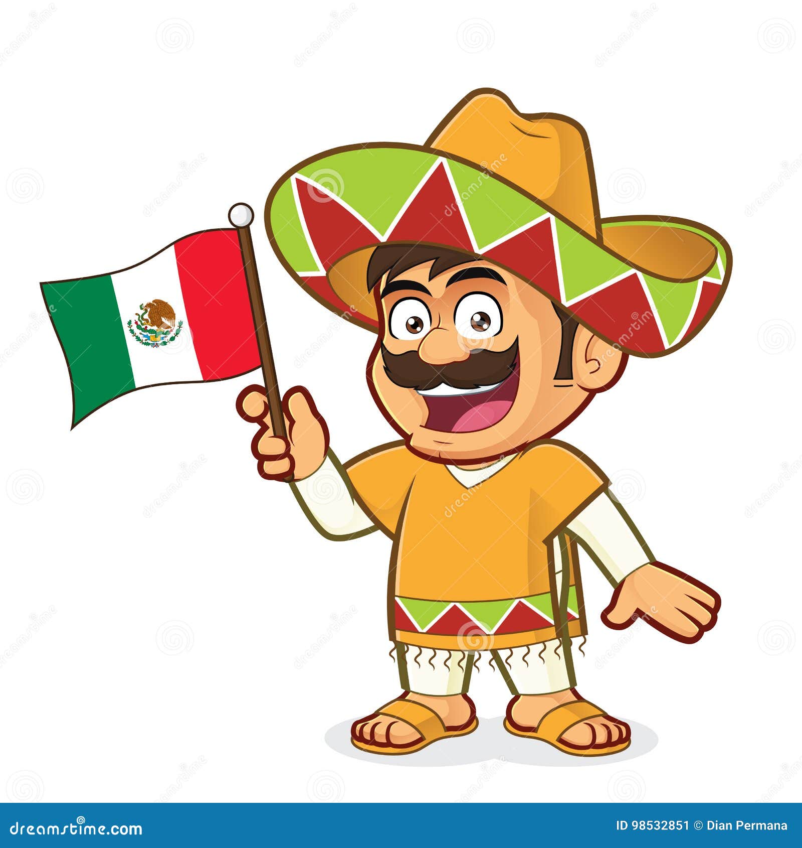 Hombre Mexicano Que Sostiene Una Bandera Mexicana Ilustración del Vector -  Ilustración de cultura, aislado: 98532851