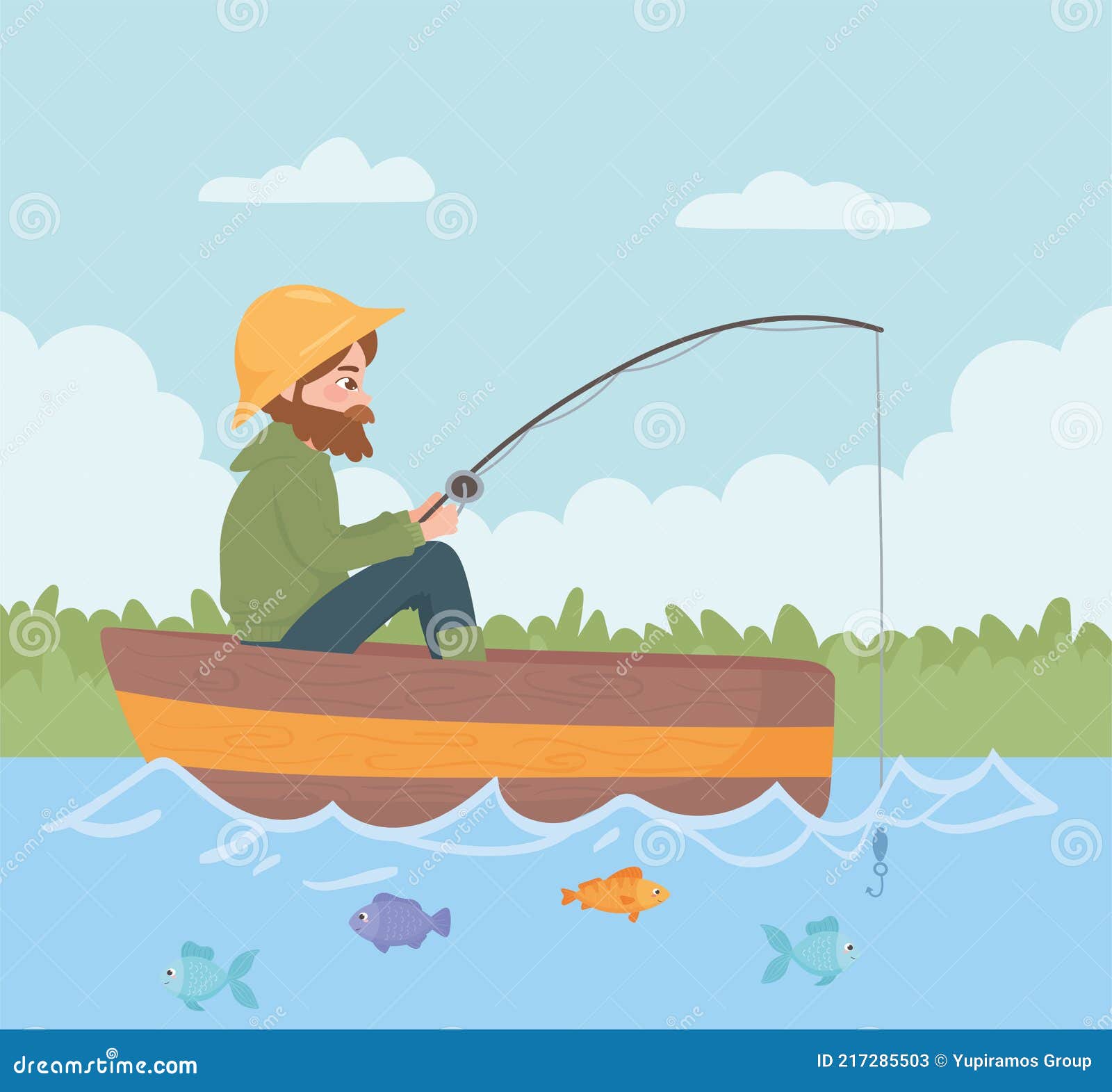 Hombre Pesca Dibujos Animados Ilustración del Vector - Ilustración