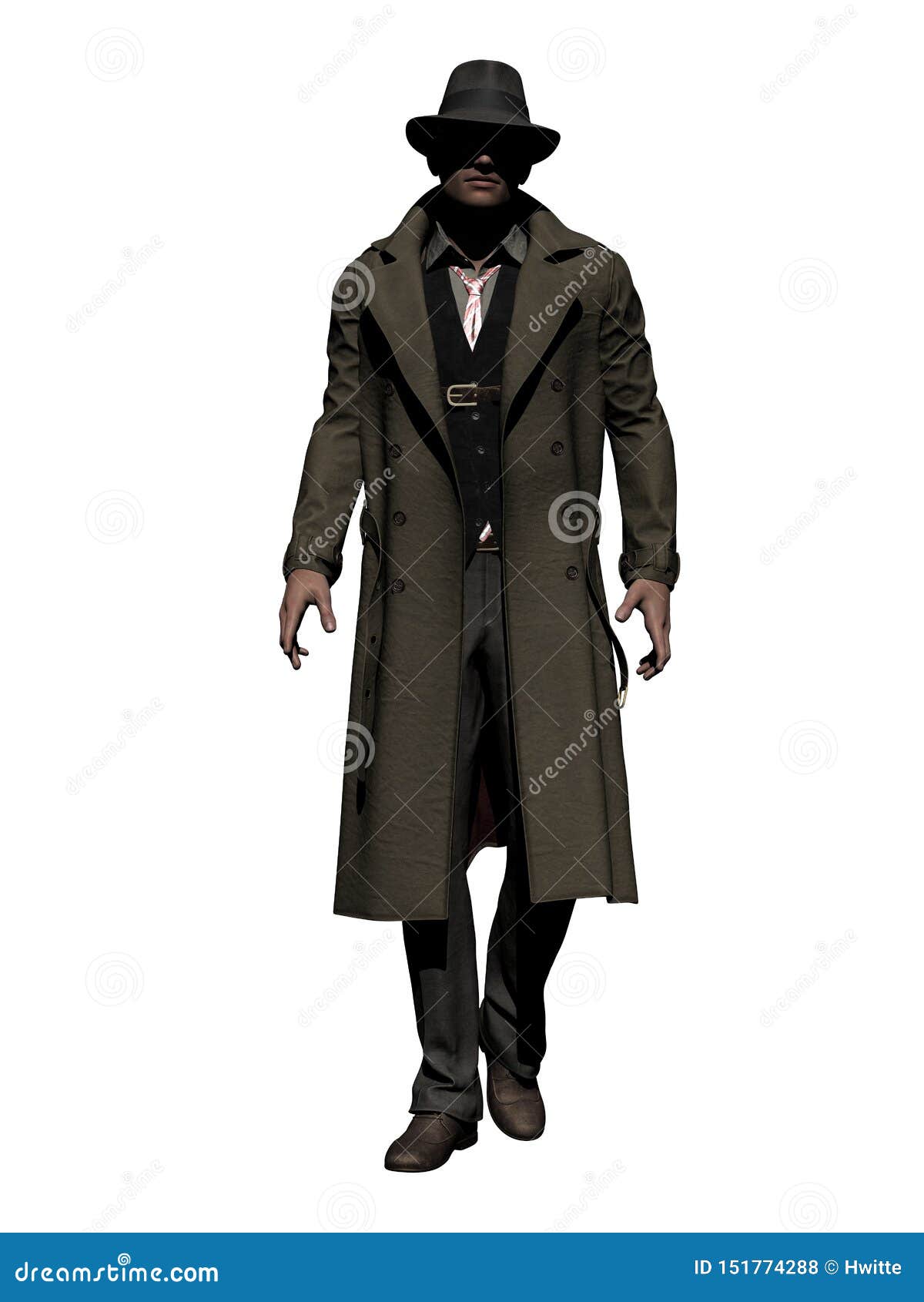 Hombre Que Camina En Trenchcoat 3-D-Illustration Stock de ilustración -  Ilustración de privado, sombrero: 151774288