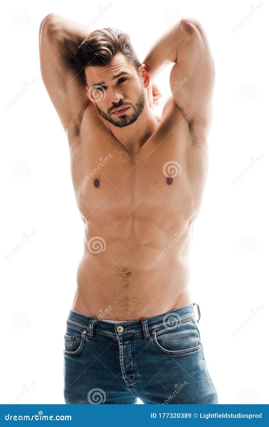 Hombre Sin Camisa Sexy En Jeans Aislados Imagen de archivo - Imagen de  morena, vaqueros: 177320389