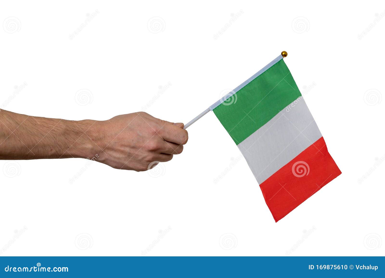 Hombre Sujeta La Bandera Italiana La Mano Aislado Sobre Fondo Blanco Foto de archivo - Imagen de cultura, aislado:
