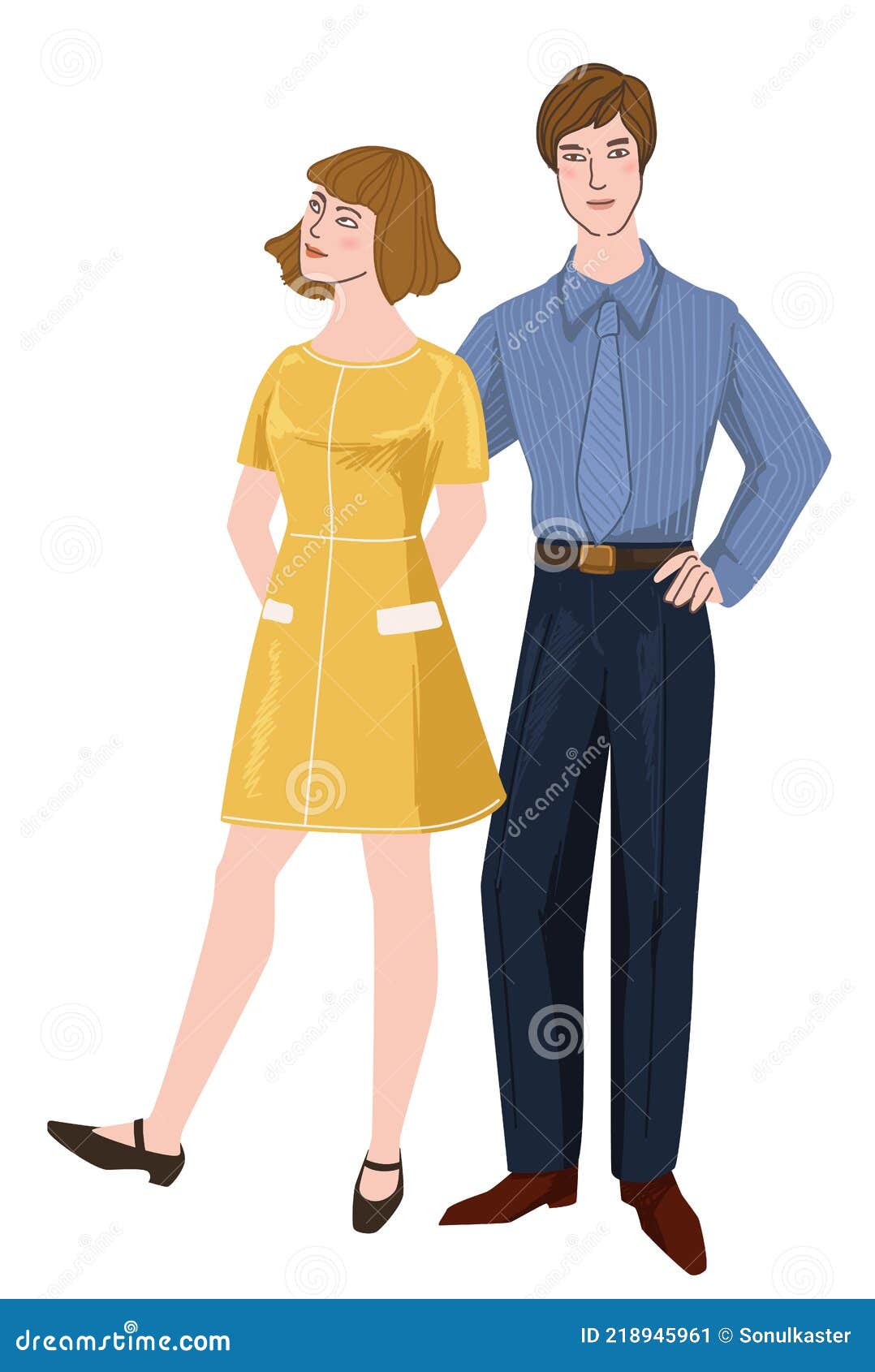 Hombre Y Mujer De 60s Pareja De 1960s Años Vector Ilustración del Vector -  Ilustración de hermoso, sencillo: 218945961