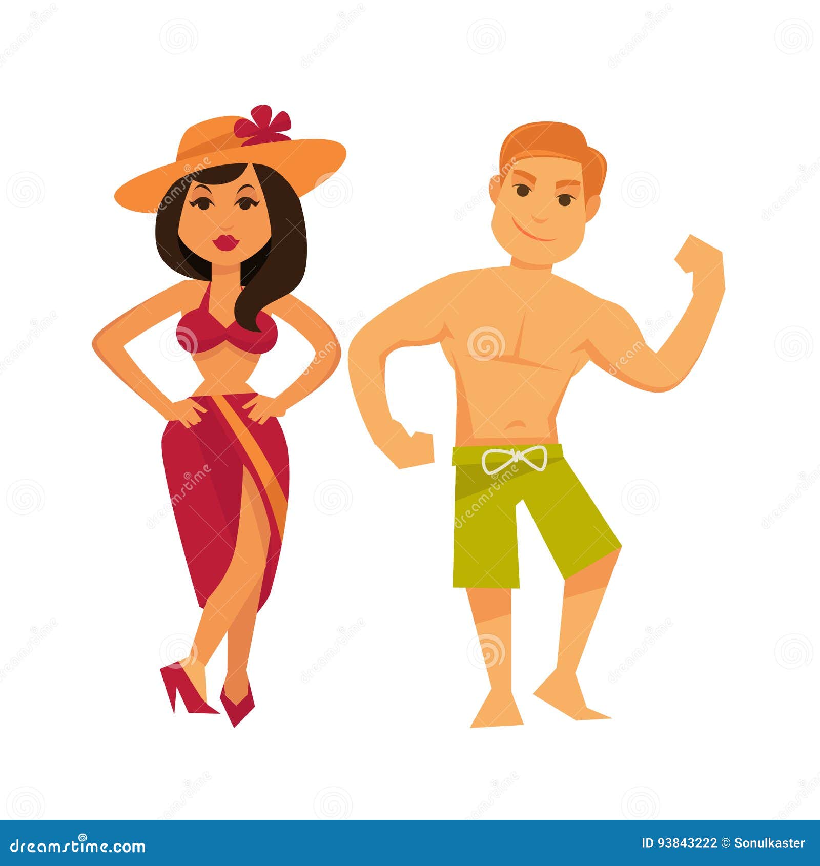 Hombre Y Mujer En Trajes De Baño En Blanco Ilustración del Vector - Ilustración de exterior, muchacha: