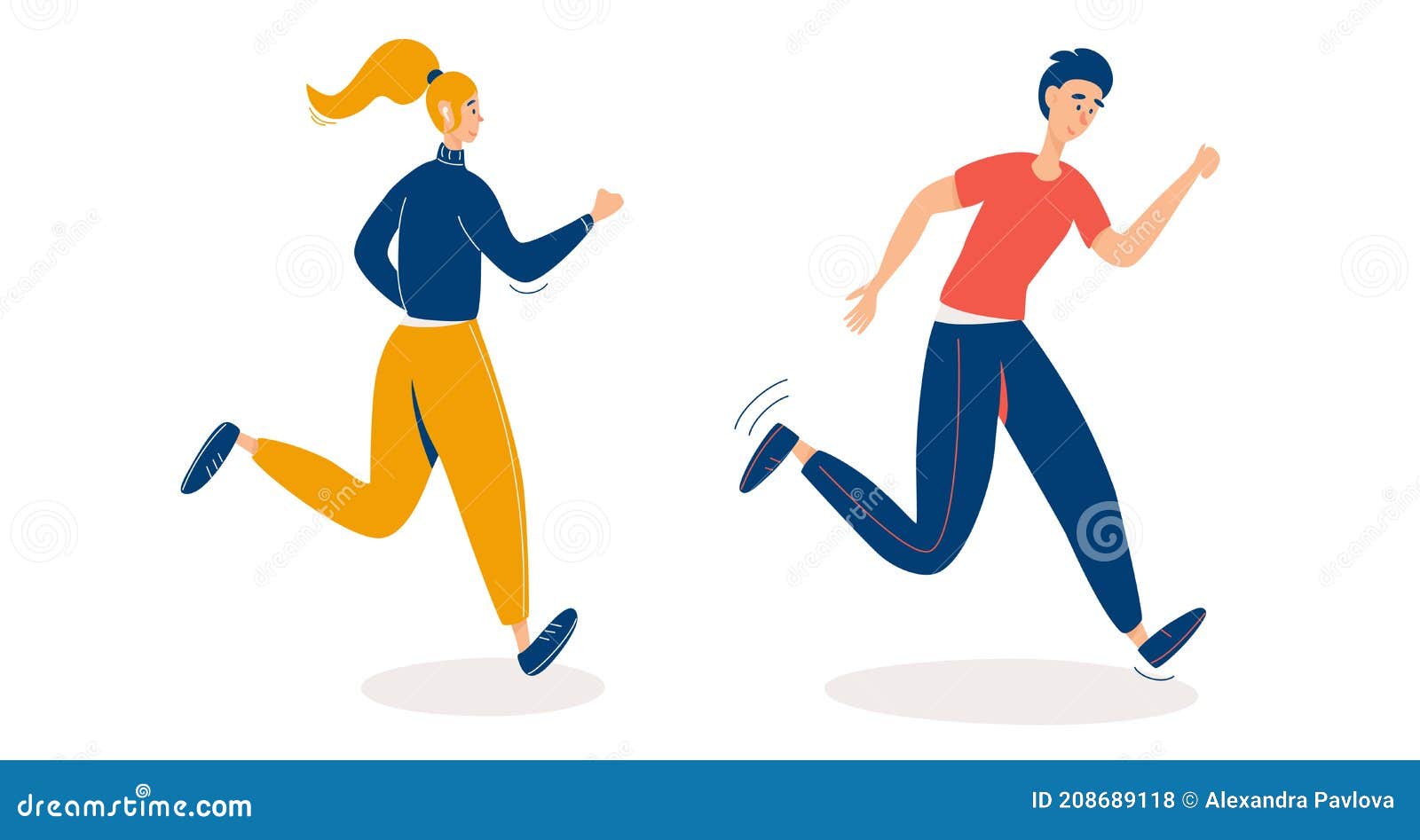 Hombre Y Mujer Felices Corriendo Juntos Con Ropa Deportiva Brillante.  Actividad Deportiva Estilo De Vida Saludable. Ilustración De Ilustración  del Vector - Ilustración de pares, deportes: 208689118