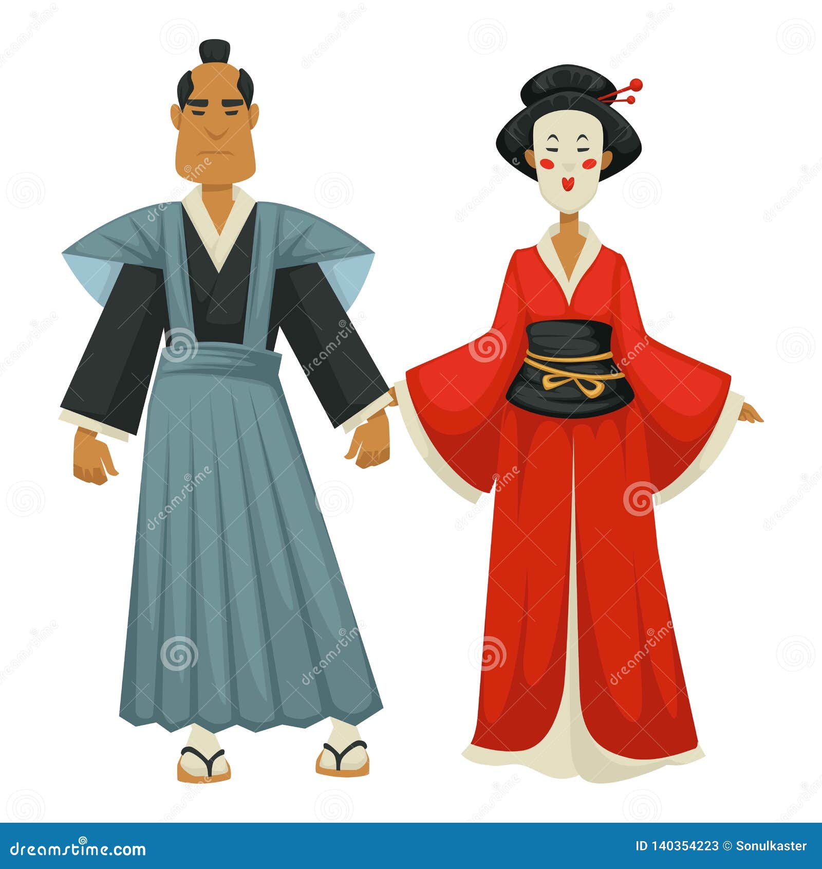 Hombre Y Mujer Japoneses En Samurai Y Geisha Tradicionales De La Ropa  Ilustración del Vector - Ilustración de equipo, cultura: 140354223