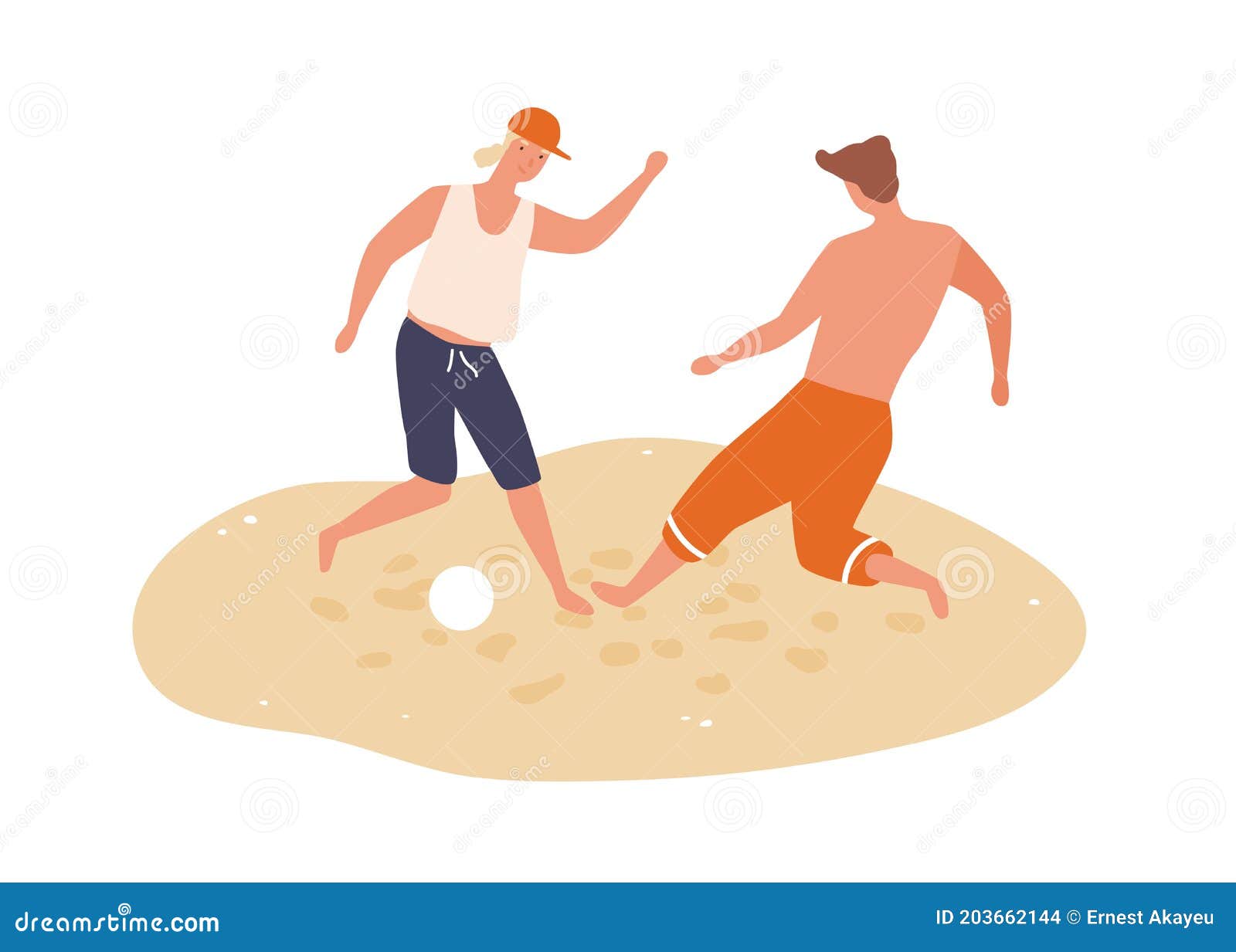 Hombres Alegres Jugando Fútbol En La Playa De Verano. Amigos Varones Pasan  Tiempo Juntos. Escenario De Actividades Recreativas De Ilustración del  Vector - Ilustración de verano, exterior: 203662144