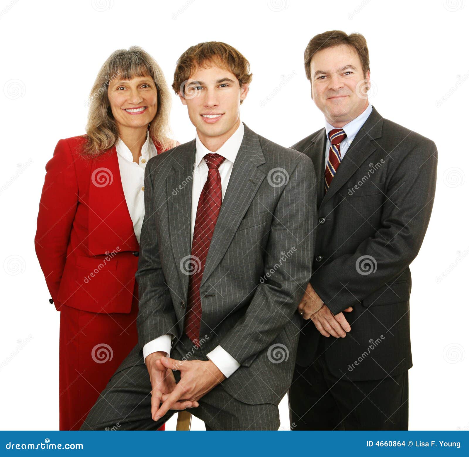 Hombres de negocios cómodos. Retrato de tres cómodos, hombres de negocios competentes. Aislado en blanco.