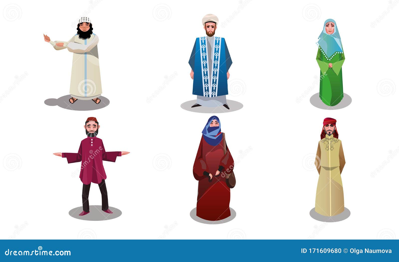 pasillo Bienes industria Hombres Y Mujeres árabes Musulmanes En Ilustración Vectorial De Vestimenta  Tradicional Ilustración del Vector - Ilustración de humano, islam: 171609680