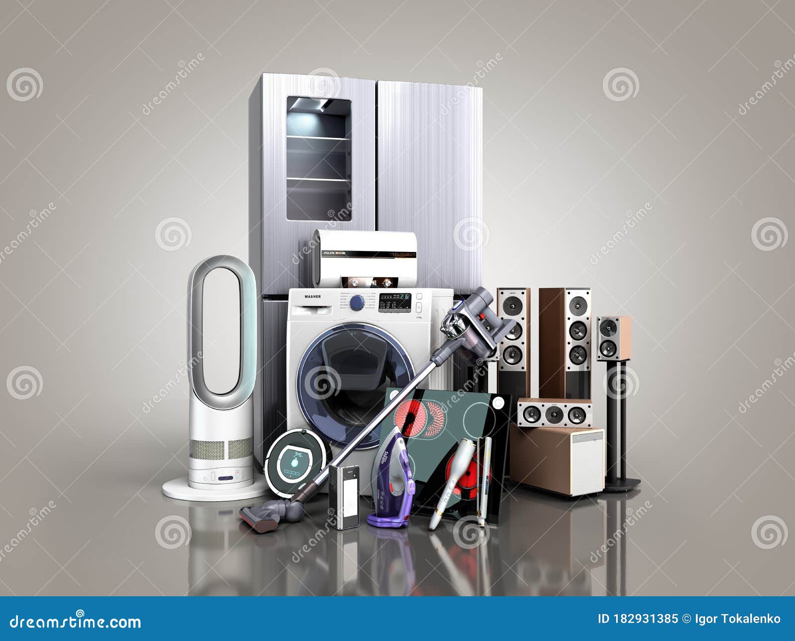 Home Appliances E Commerce or Online Shopping Concept 3d Render on Grey