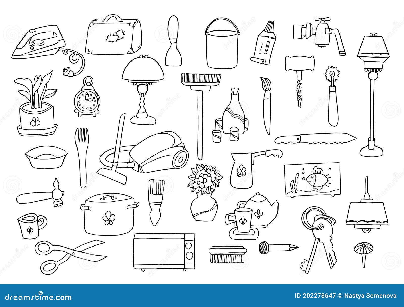 Household Home Objects Collection Hand Drawing Stock Vector (Royalty Free)  131075837, Shutterstock