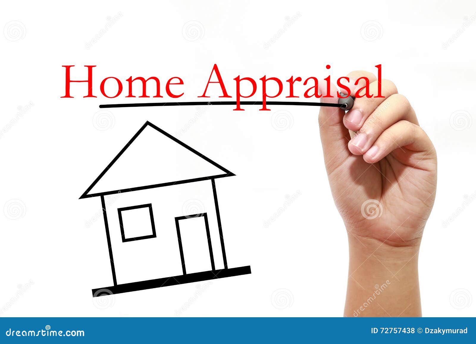 home appraisal - house with text and male hand with pen - real e