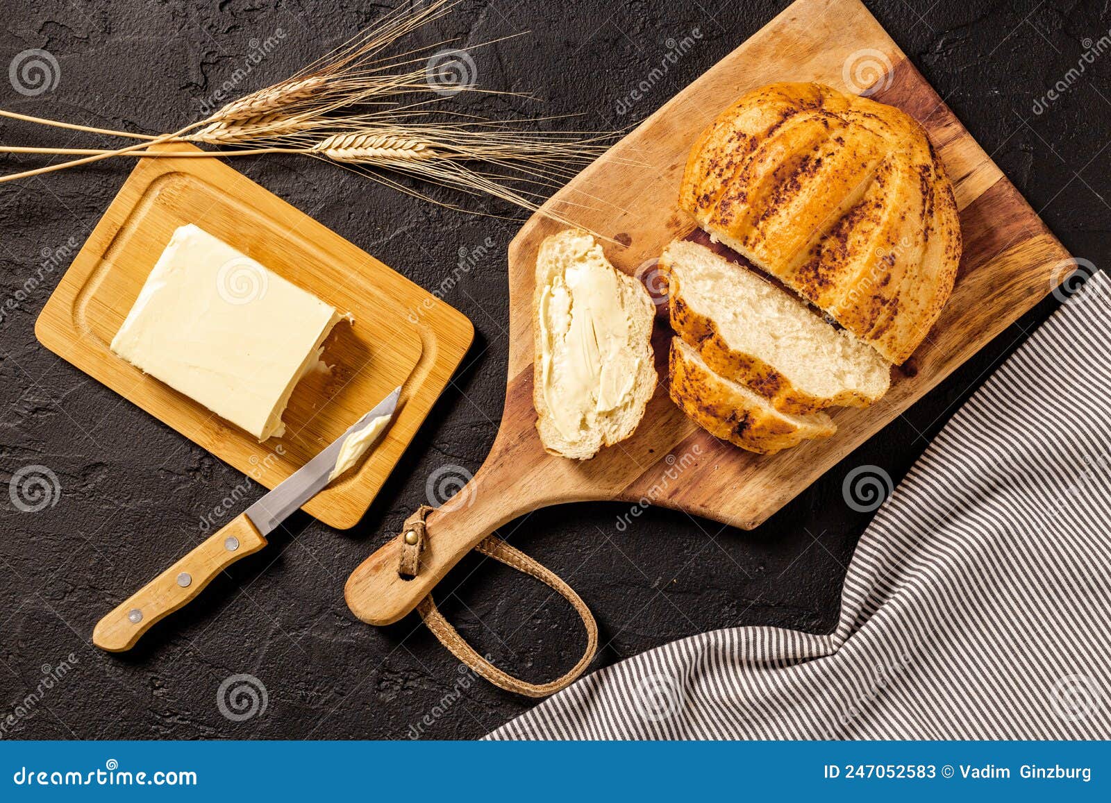 Home Baked Bread with Butter. Healthy Breakfast, Top View Stock Image Image of nuts, tasty